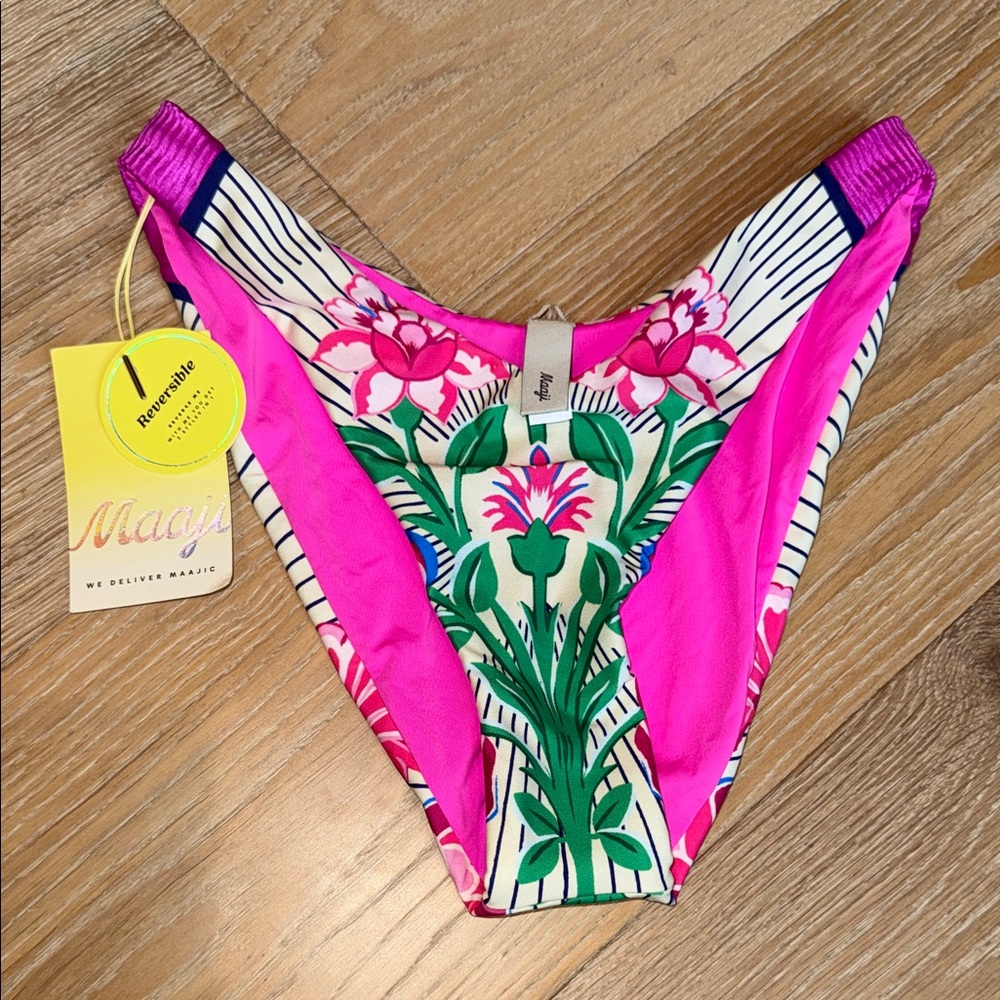 Maaji Pink and Green Floral Bikini Bottom